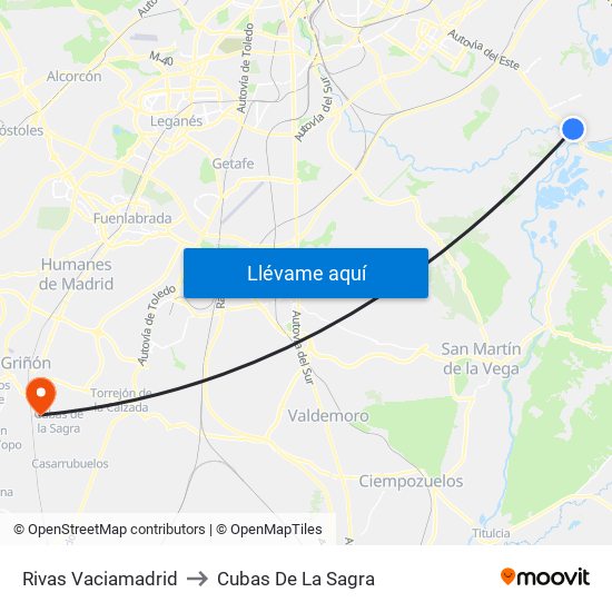 Rivas Vaciamadrid to Cubas De La Sagra map