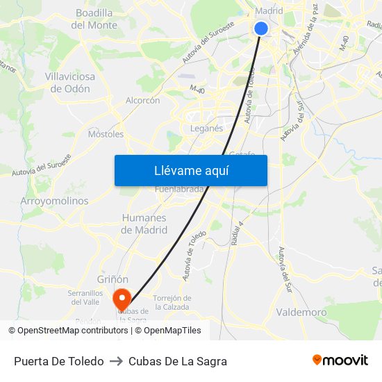 Puerta De Toledo to Cubas De La Sagra map