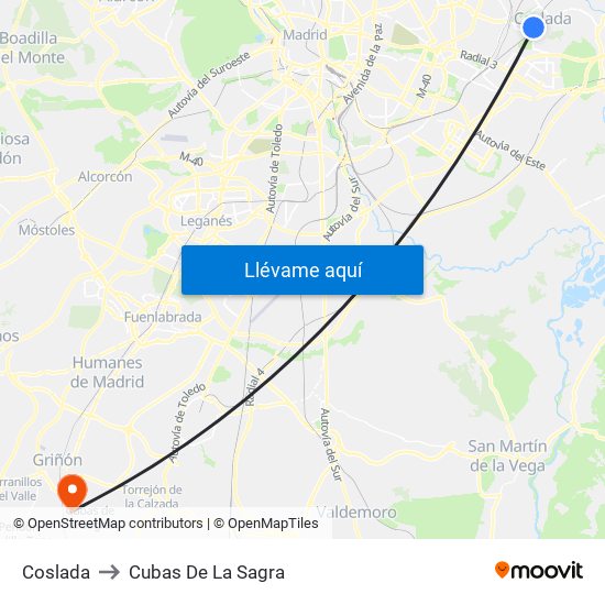 Coslada to Cubas De La Sagra map