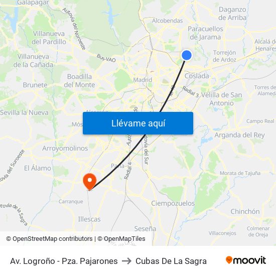 Av. Logroño - Pza. Pajarones to Cubas De La Sagra map