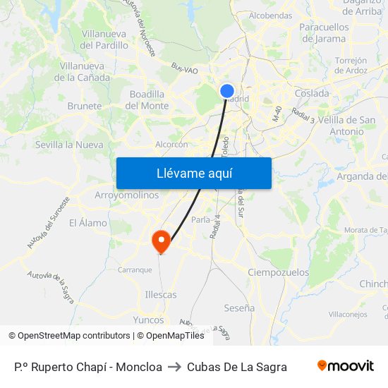P.º Ruperto Chapí - Moncloa to Cubas De La Sagra map