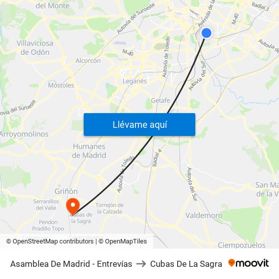 Asamblea De Madrid - Entrevías to Cubas De La Sagra map