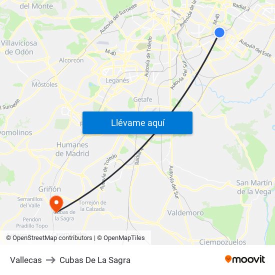 Vallecas to Cubas De La Sagra map