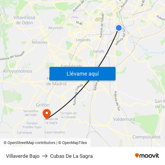 Villaverde Bajo to Cubas De La Sagra map