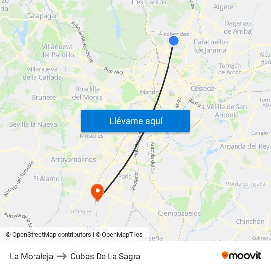 La Moraleja to Cubas De La Sagra map