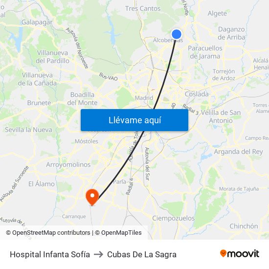 Hospital Infanta Sofía to Cubas De La Sagra map