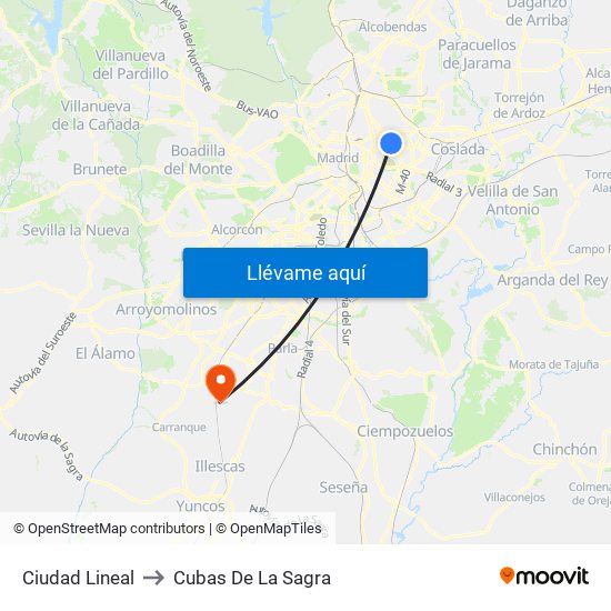 Ciudad Lineal to Cubas De La Sagra map