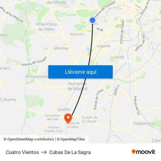 Cuatro Vientos to Cubas De La Sagra map