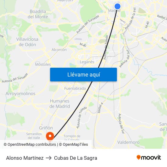 Alonso Martínez to Cubas De La Sagra map