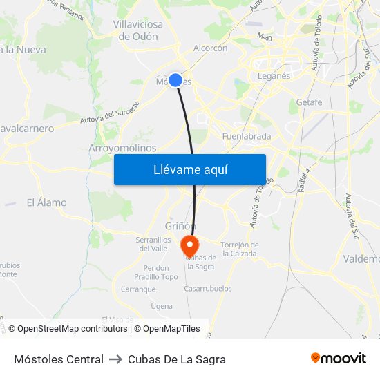 Móstoles Central to Cubas De La Sagra map