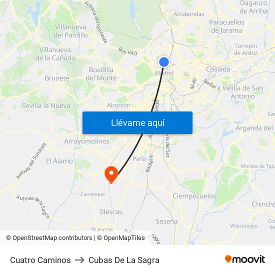 Cuatro Caminos to Cubas De La Sagra map