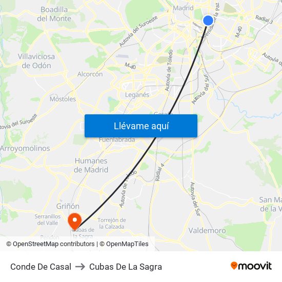 Conde De Casal to Cubas De La Sagra map