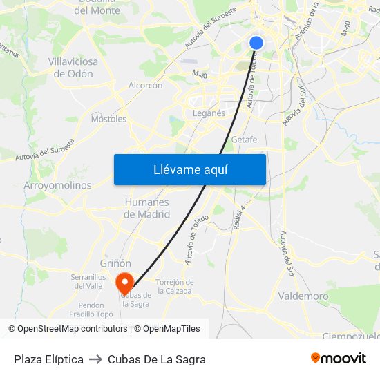 Plaza Elíptica to Cubas De La Sagra map