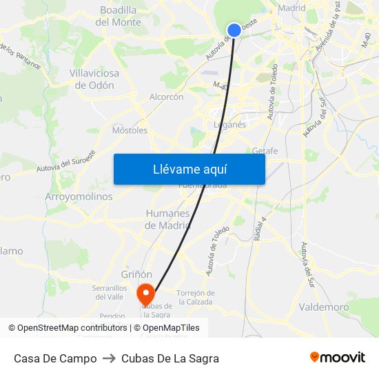 Casa De Campo to Cubas De La Sagra map