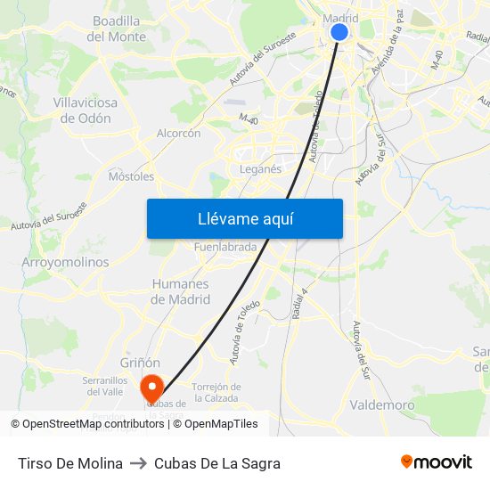 Tirso De Molina to Cubas De La Sagra map