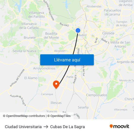 Ciudad Universitaria to Cubas De La Sagra map