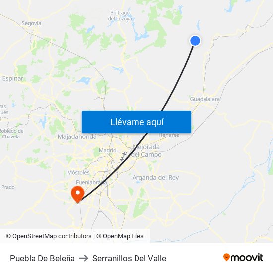Puebla De Beleña to Serranillos Del Valle map