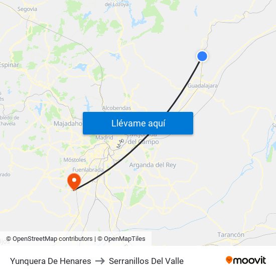 Yunquera De Henares to Serranillos Del Valle map