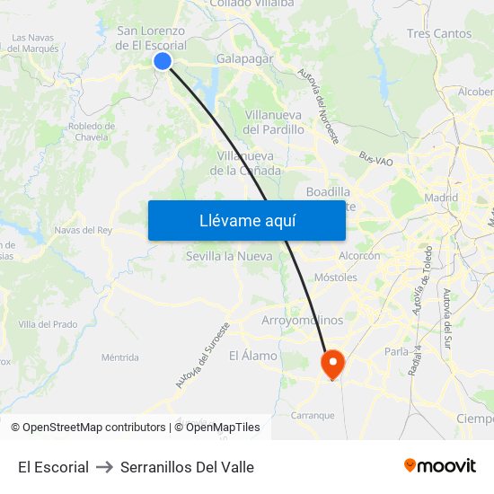 El Escorial to Serranillos Del Valle map