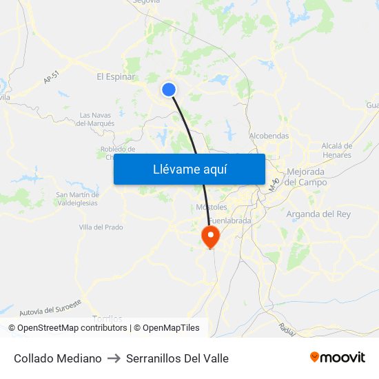 Collado Mediano to Serranillos Del Valle map
