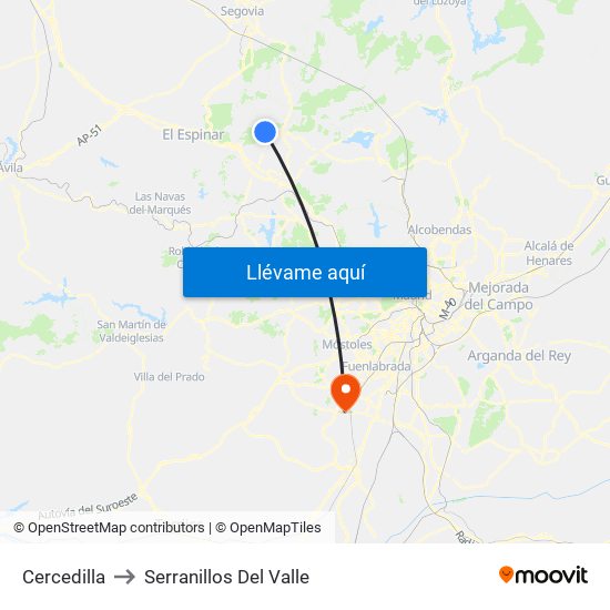 Cercedilla to Serranillos Del Valle map