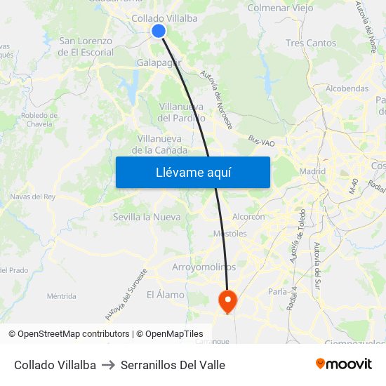 Collado Villalba to Serranillos Del Valle map