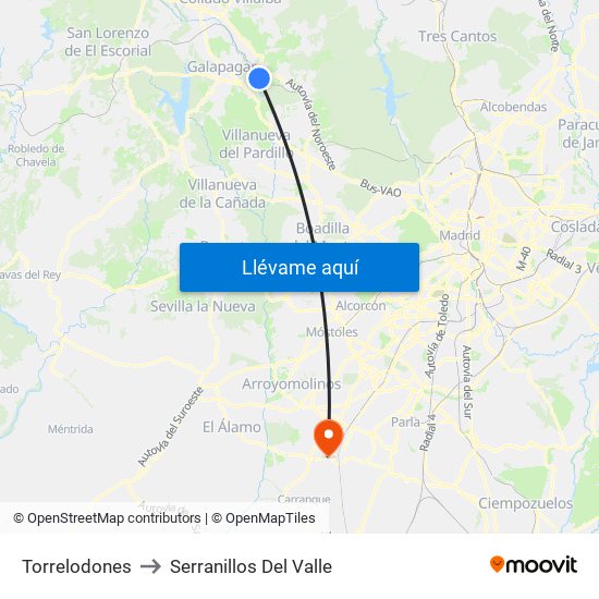 Torrelodones to Serranillos Del Valle map