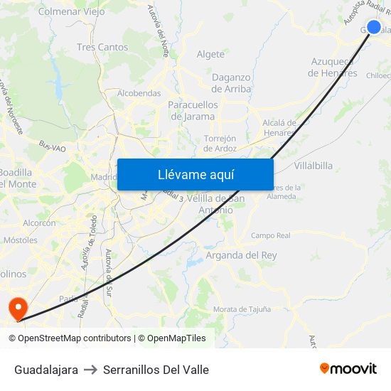 Guadalajara to Serranillos Del Valle map