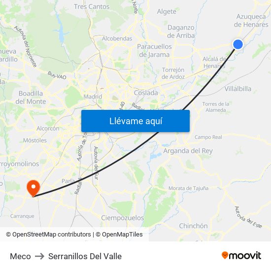 Meco to Serranillos Del Valle map