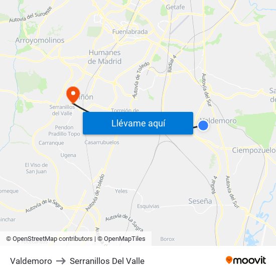 Valdemoro to Serranillos Del Valle map