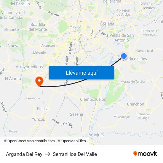 Arganda Del Rey to Serranillos Del Valle map