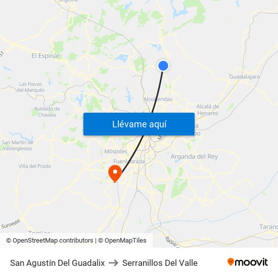 San Agustín Del Guadalix to Serranillos Del Valle map