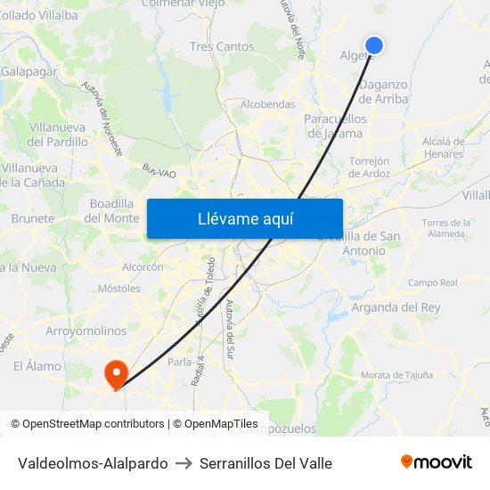 Valdeolmos-Alalpardo to Serranillos Del Valle map