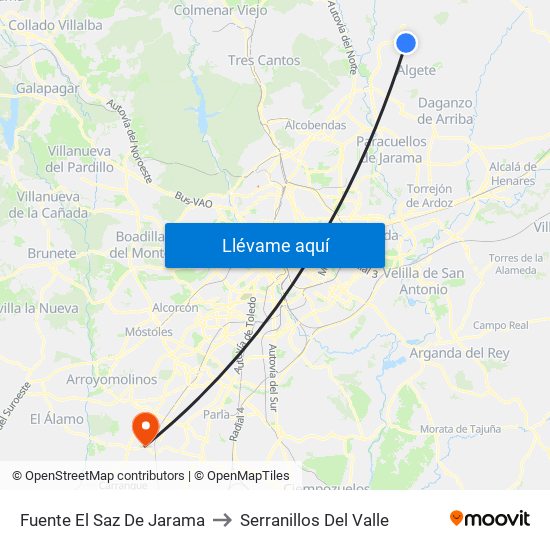 Fuente El Saz De Jarama to Serranillos Del Valle map