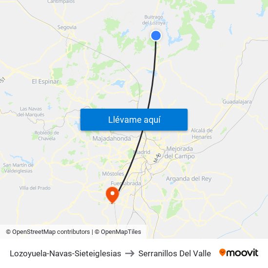 Lozoyuela-Navas-Sieteiglesias to Serranillos Del Valle map
