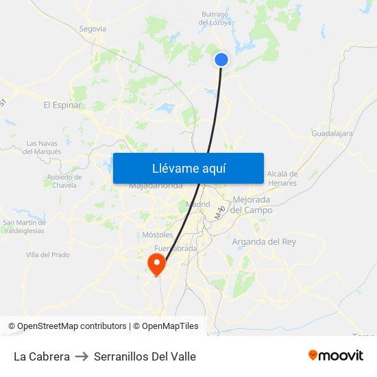 La Cabrera to Serranillos Del Valle map