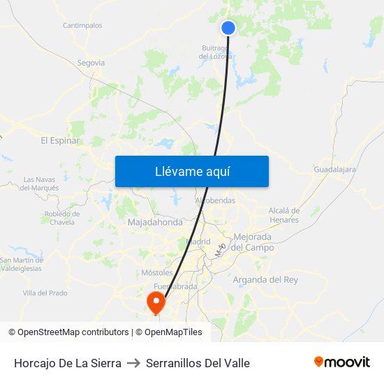 Horcajo De La Sierra to Serranillos Del Valle map