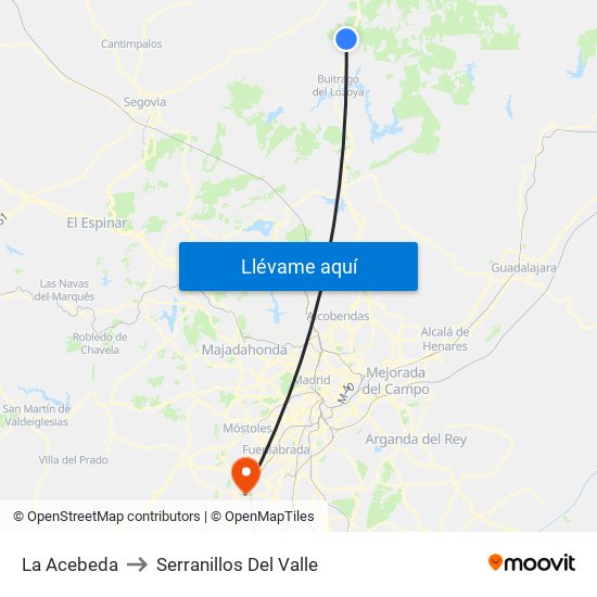La Acebeda to Serranillos Del Valle map