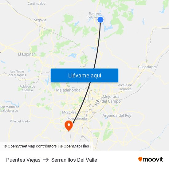 Puentes Viejas to Serranillos Del Valle map