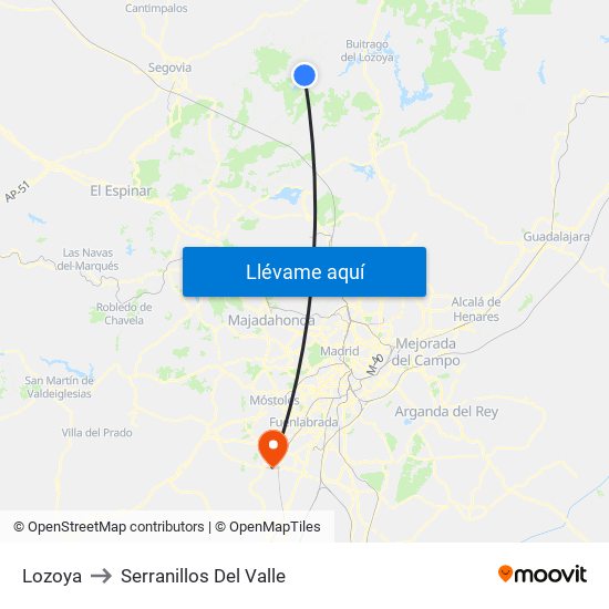 Lozoya to Serranillos Del Valle map