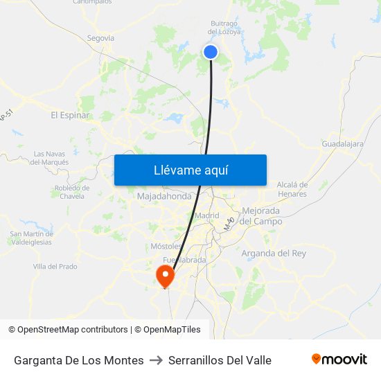 Garganta De Los Montes to Serranillos Del Valle map