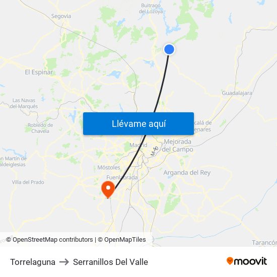 Torrelaguna to Serranillos Del Valle map