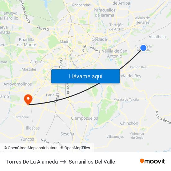 Torres De La Alameda to Serranillos Del Valle map