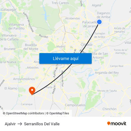 Ajalvir to Serranillos Del Valle map
