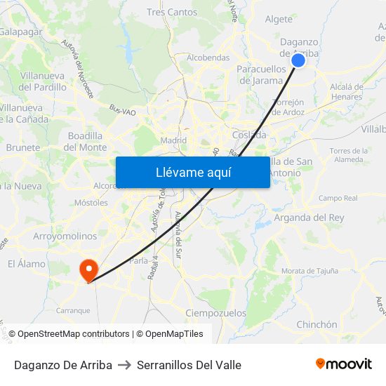 Daganzo De Arriba to Serranillos Del Valle map