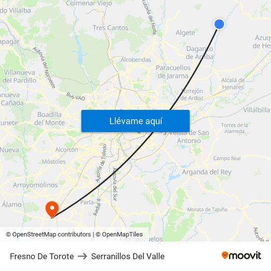 Fresno De Torote to Serranillos Del Valle map