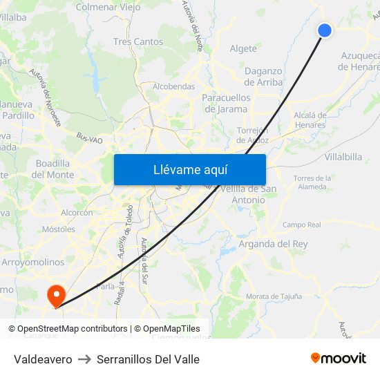 Valdeavero to Serranillos Del Valle map