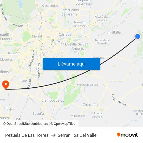 Pezuela De Las Torres to Serranillos Del Valle map