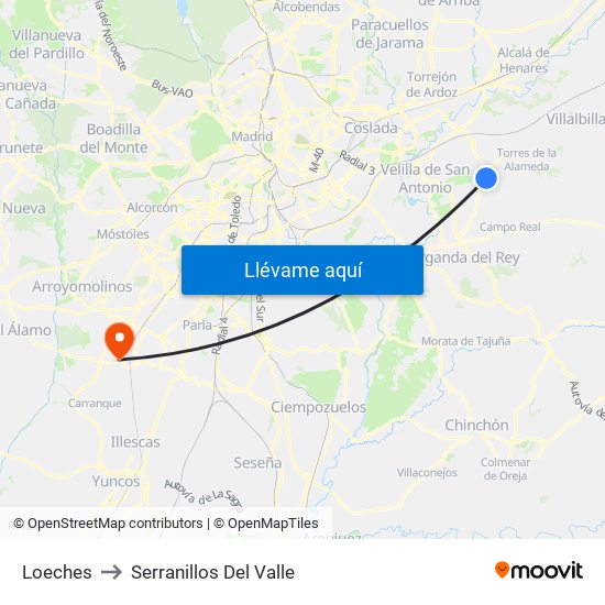 Loeches to Serranillos Del Valle map