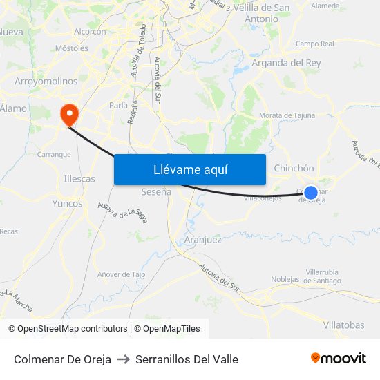 Colmenar De Oreja to Serranillos Del Valle map